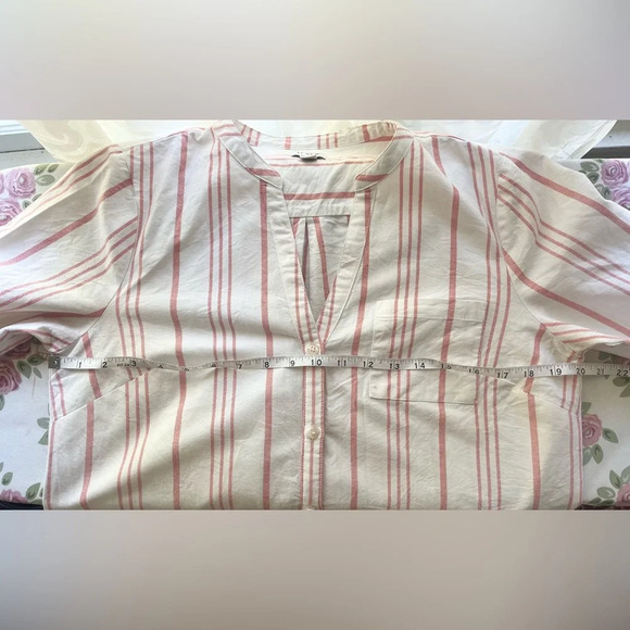 J. Crew Factory White & Coral Striped Button Down 100% Cotton Shirt Size Small - Picture 7 of 9